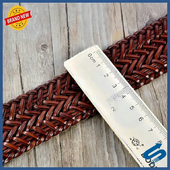 Women\'s Wide Braided Leather Belt 1.6 Inch Hand-Woven Waistband with Buckle main image 8